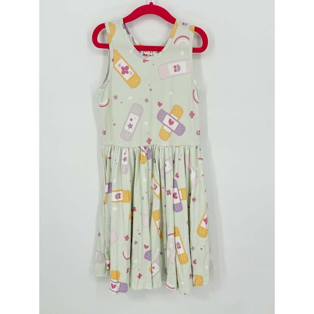 Dotdotsmile Girls Tank Dress Size 7 Super Soft Green with Band Aid Print NWT